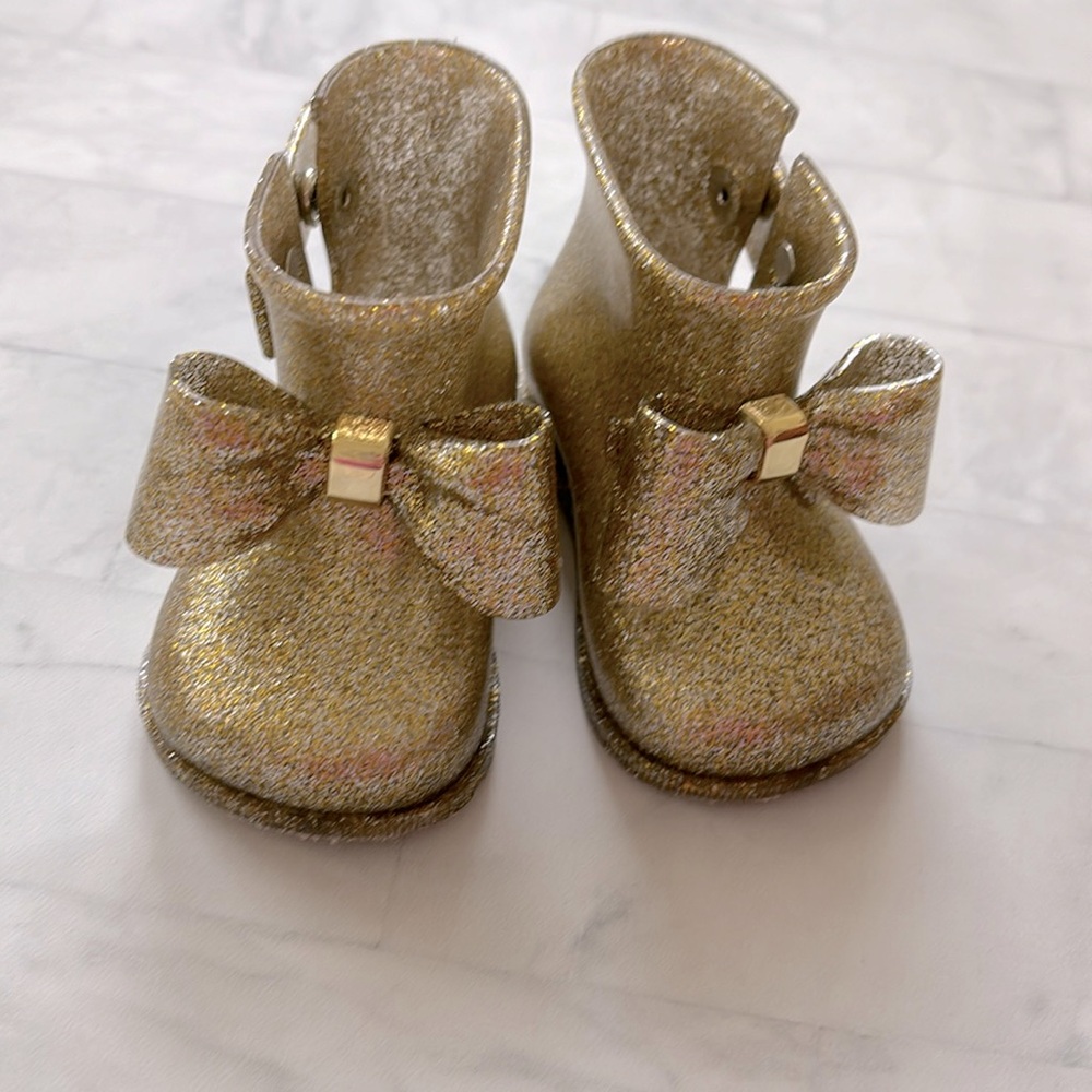 Mini Melissa Gold Glitter Sugar Bow Rain Boots